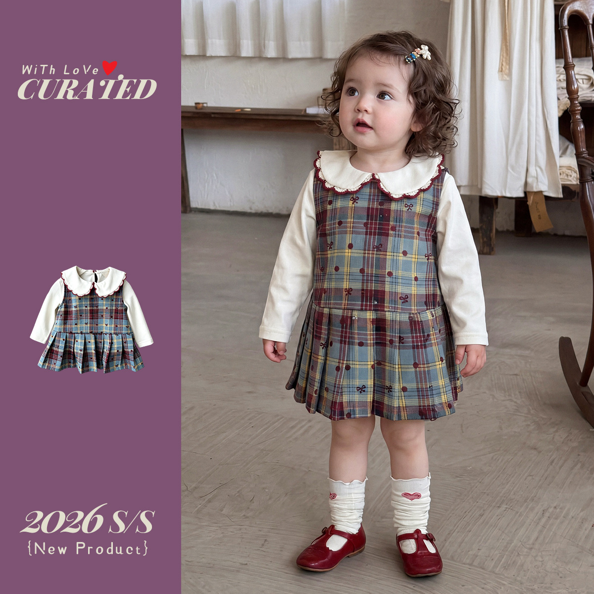Set Vestito da Bambina di Un Anno, Completo Autunnale con Gilet e Gonna a Quadri, Abbigliamento Elegante per Bambine