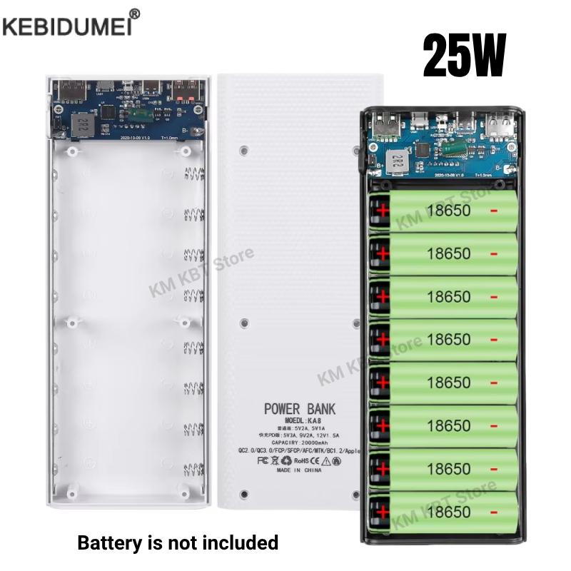 Caja de almacenamiento de carga de batería de 25W, USB Dual Micro tipo C 18650, carcasa de Banco de energía PD QC3.0, carga rápida para teléfono inteligente sin batería