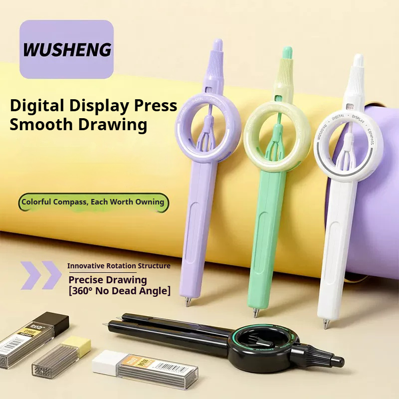 Drawing Compass Press Digital Display Compass Math Geometry Tools for Circles School Students Supplies Stationery Teaching Tools