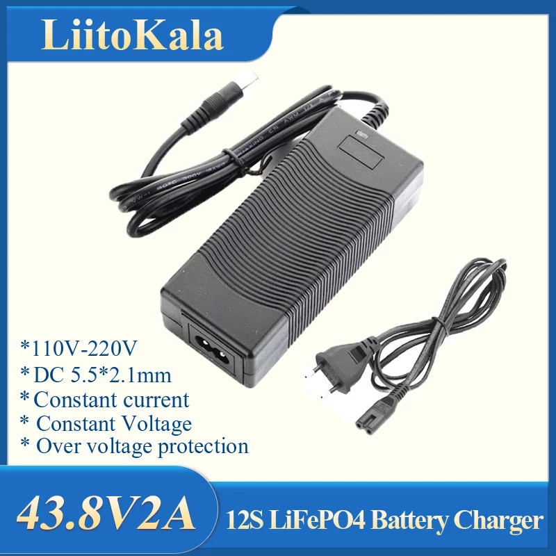 Cargador de batería LiitoKala 36V 2A LiFePO4, salida 43.8V 2A, cargador de 36V LiFePO4, utilizado para baterías LFP de 12S 36V