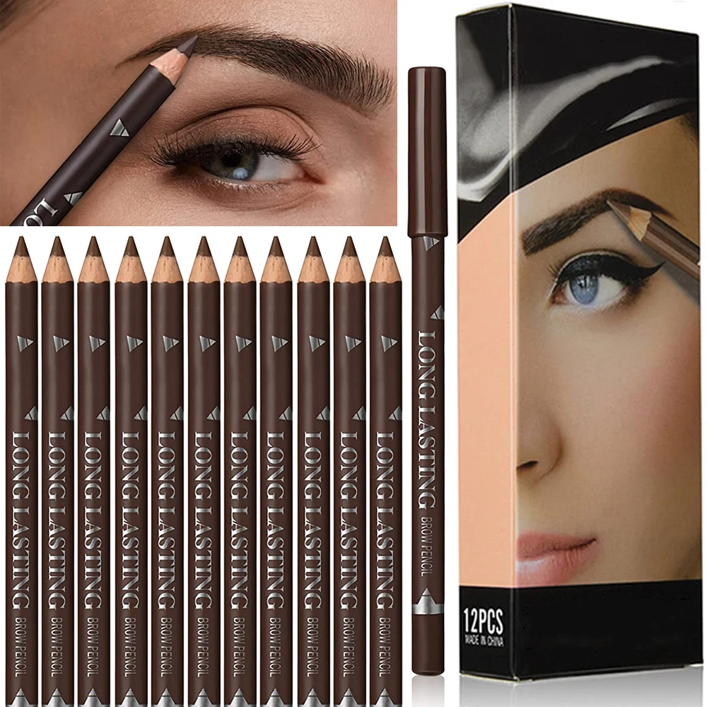 Lápiz de cejas resistente al agua, 6/12 Uds., Color fácil, Natural, negro, marrón, lápiz de maquillaje de ojos, cosmético para principiantes, herramientas de belleza para cejas