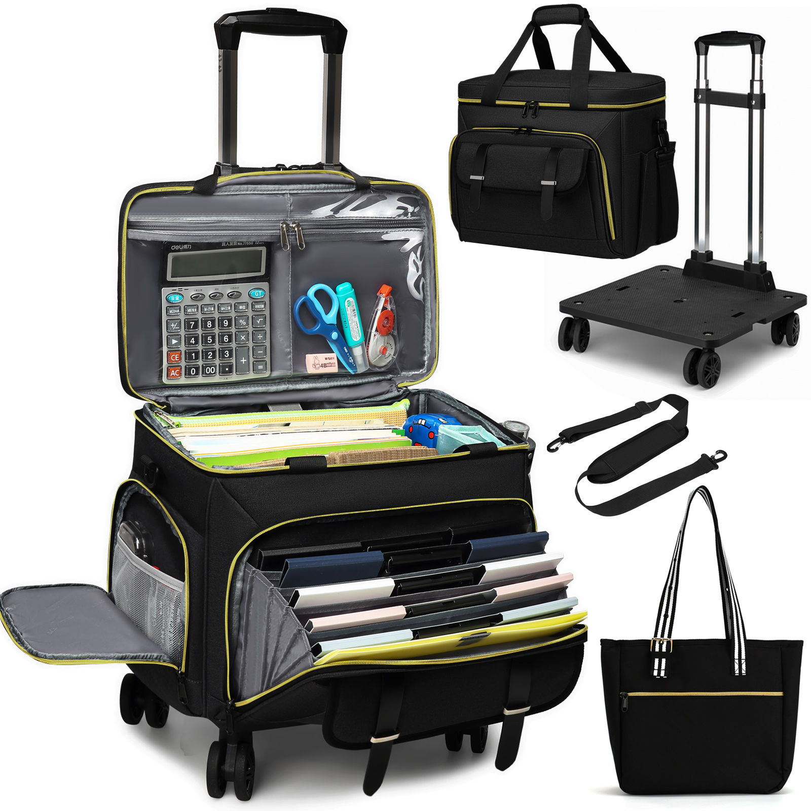 Tas Guru Multifungsi Beroda, Tas Laptop Portabel untuk Dokumen, Tas Guru Beroda untuk Laptop 15.6 Inci, Roda Dapat Dilepas untuk Wanita