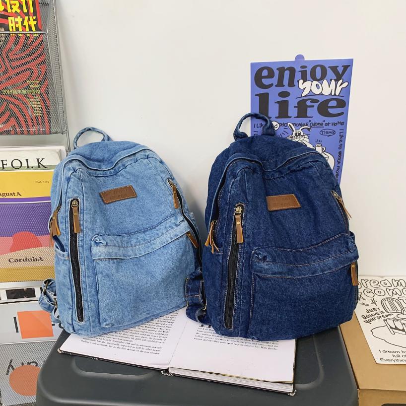 1 stuks modieuze nieuwe stijl eenvoudige en trendy rugzak grote capaciteit duurzame denim tas student tas