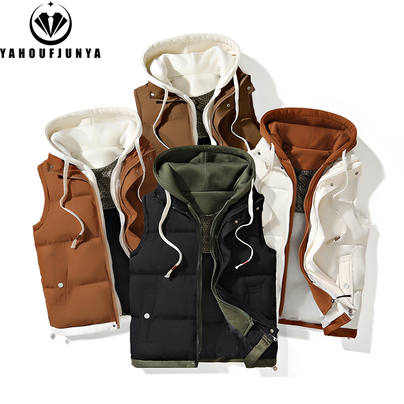 Hots automne hiver hommes en plein air coupe-vent épais chaud gilet hommes à capuche sans manches gilet décontracté mode fermeture éclair marque gilet mâle