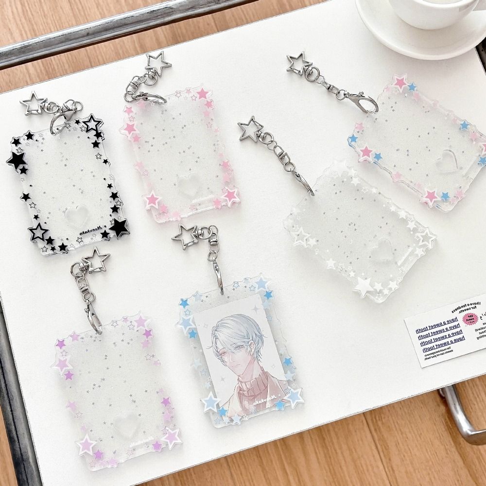 Neuer 3-Zoll-Fotokartenhalter aus Acryl, Mini-Idol-Fotohalter, glitzernde Sterne, Geschenk-Schlüsselanhänger