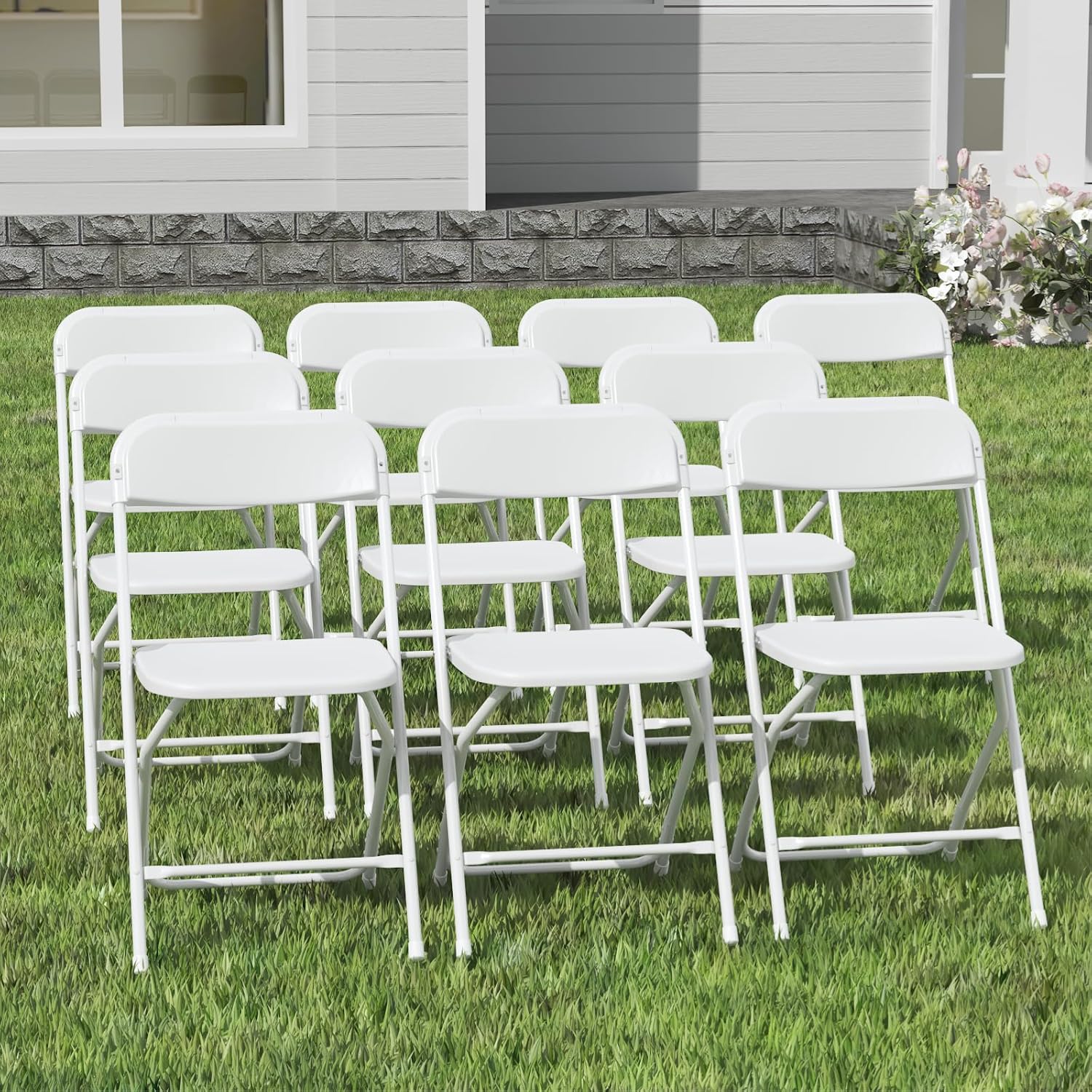 10 Pack White Folding Chairs, Plastic Folding Chairs Outdoor Indoor, 350lb Capacity,Portable Event Chair,, Customized