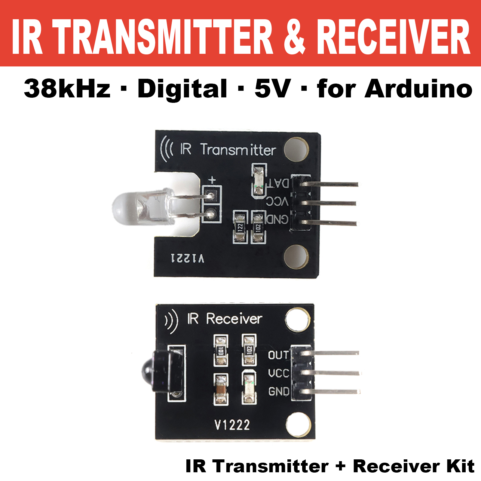 Módulo receptor infrarrojo IR de 38kHz, digital, 5V, para Arduino, bloque de construcción electrónico, control remoto universal, bricolaje, 940nm