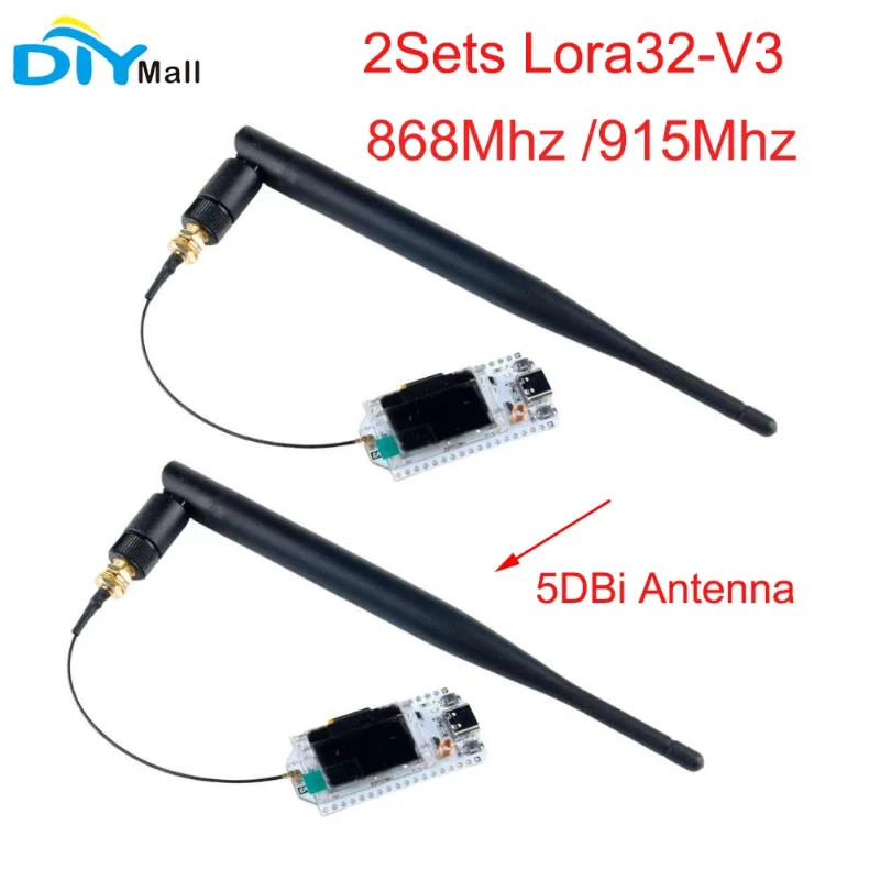 2 комплекта макетной платы Heltec LoRa32 V3 с узлом LoRa 32 SX1262 ESP32-S3 Wi-Fi BLE с антенной 5DBi SMA Male IPEX для мефетистики