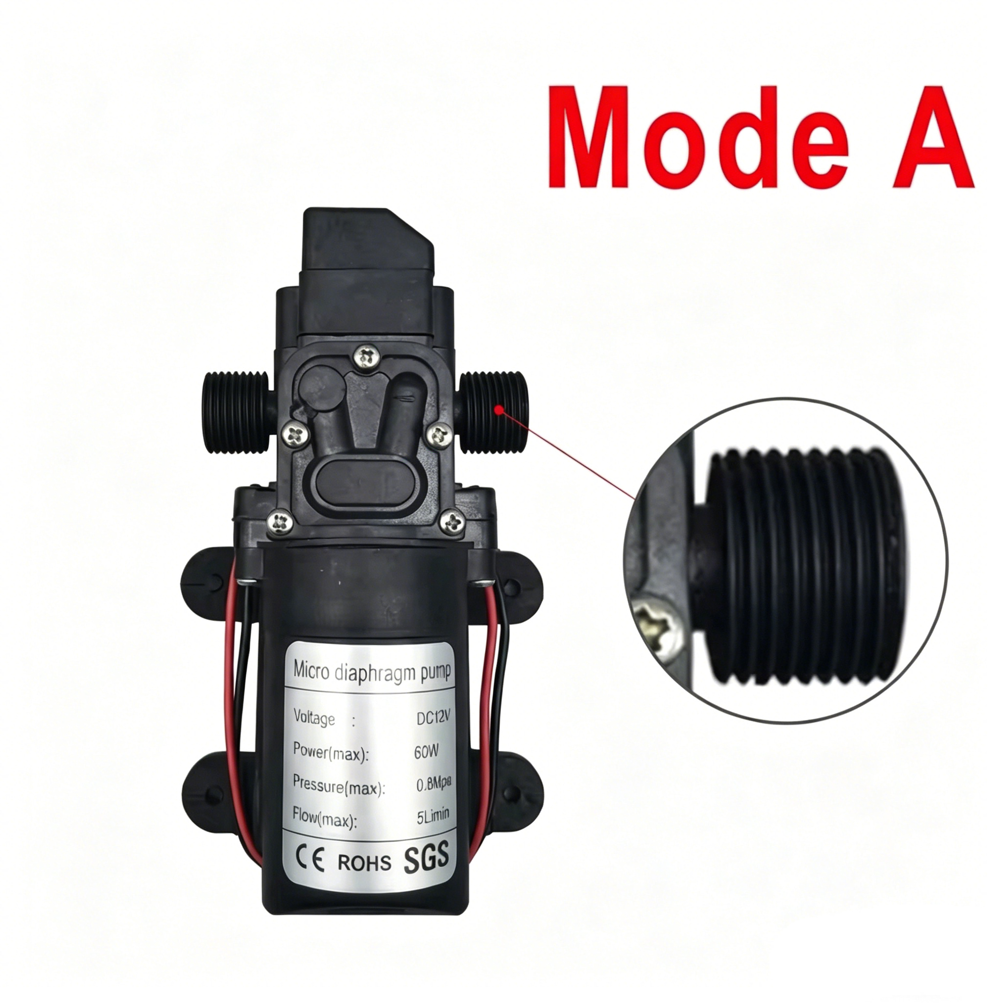 Mini Electric Diaphragm Pump 120PSI 60W 5L/Min High Pressure DC 12V Self-Prim Ing for Water Washing Machine Pesticide Spraying