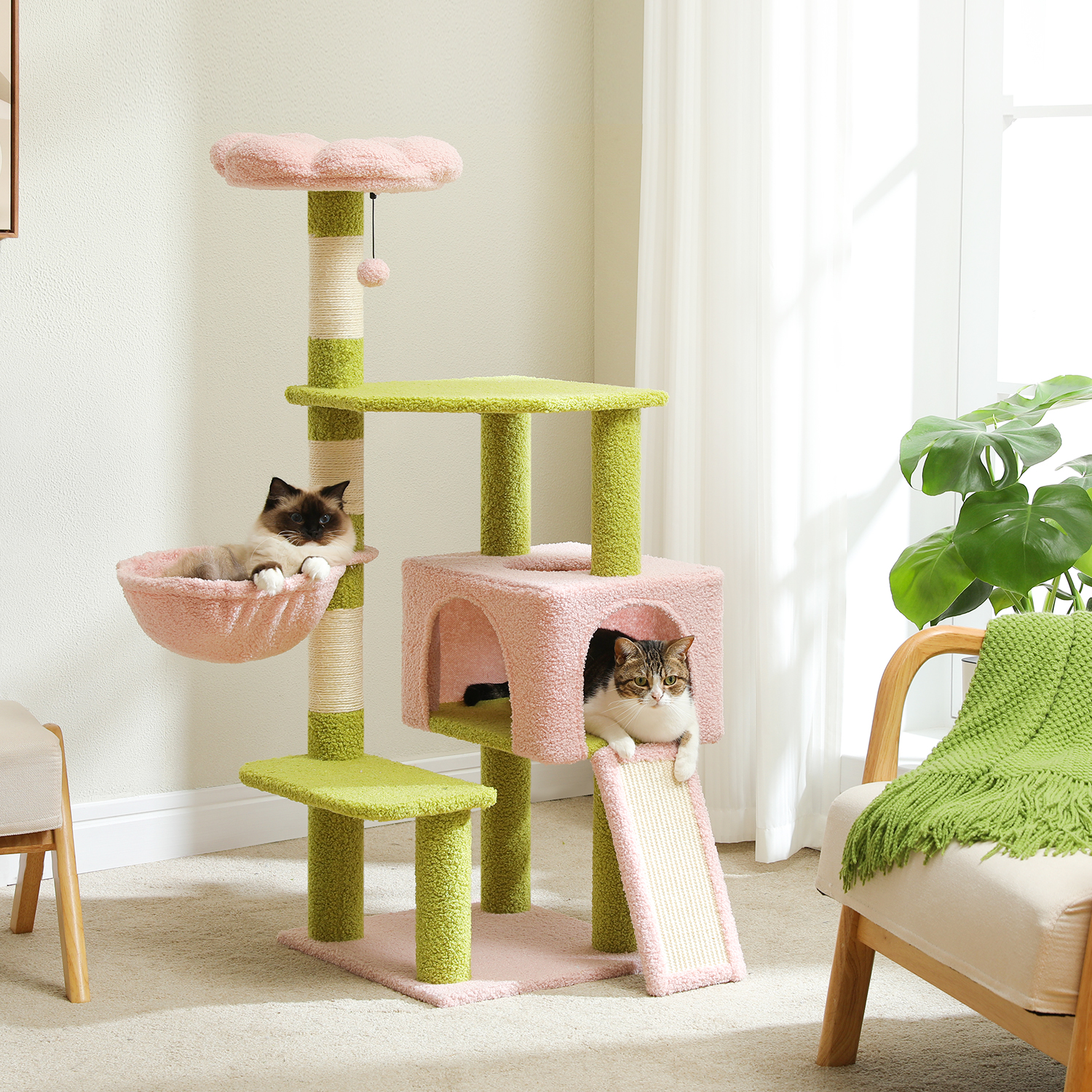 Multi-Level Flower Cat Tree Tower, Sisal Coberto, Arranhadores, Condomínio Cute Cat, Indoor, Small, Medium Cats, Top Poleiro