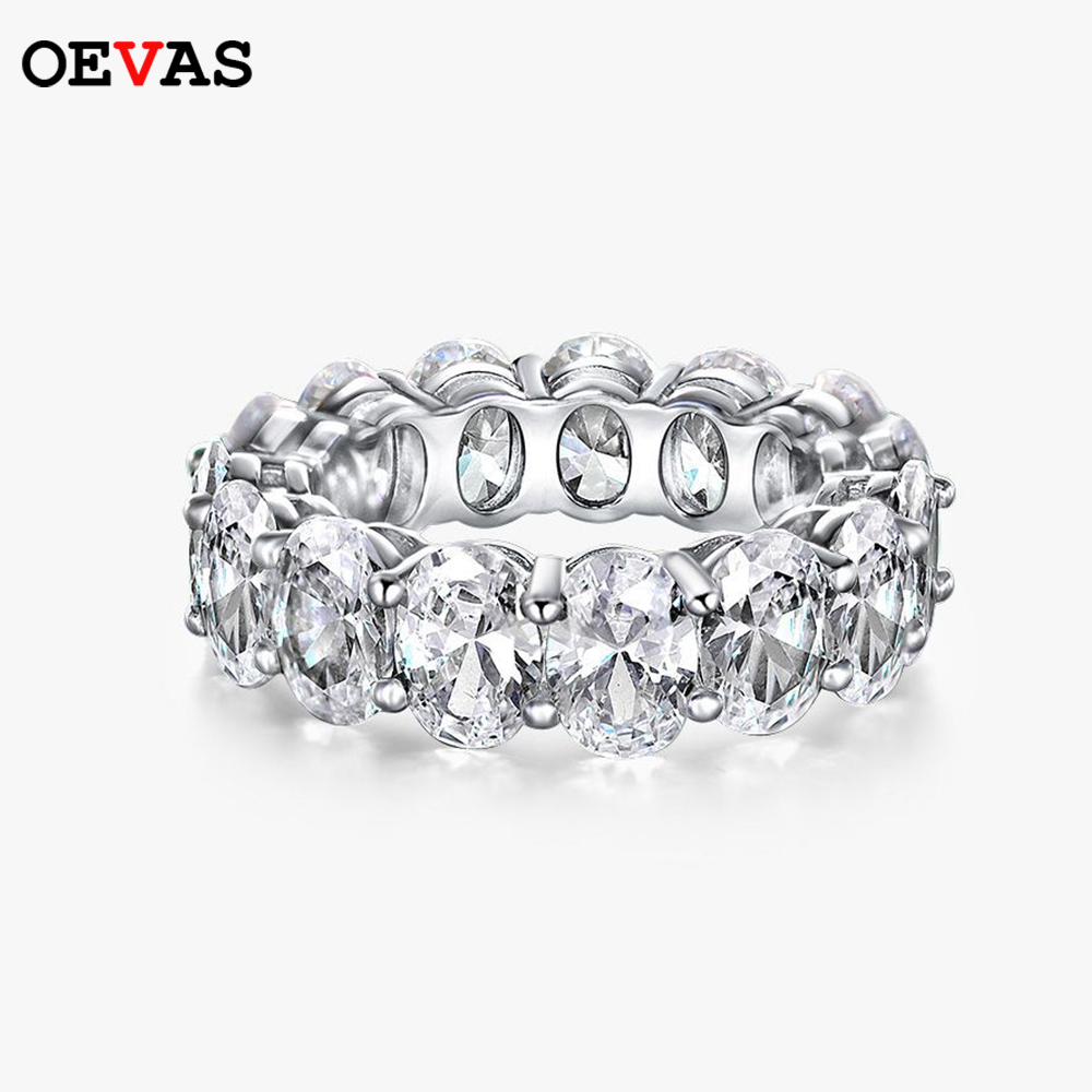 OEVAS-Anillo de eternidad completo de Plata de Ley 100% 925, corte ovalado de 5x7mm, para mujer, joyería fina de boda con diamantes de alto contenido de carbono brillantes