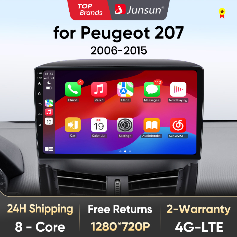 Junsun V1 Ai Stem Draadloze Carplay Android Auto Radio Voor Peugeot 207 207cc 2006 - 2015 4G Auto Multimedia Gps 2din Autoradio