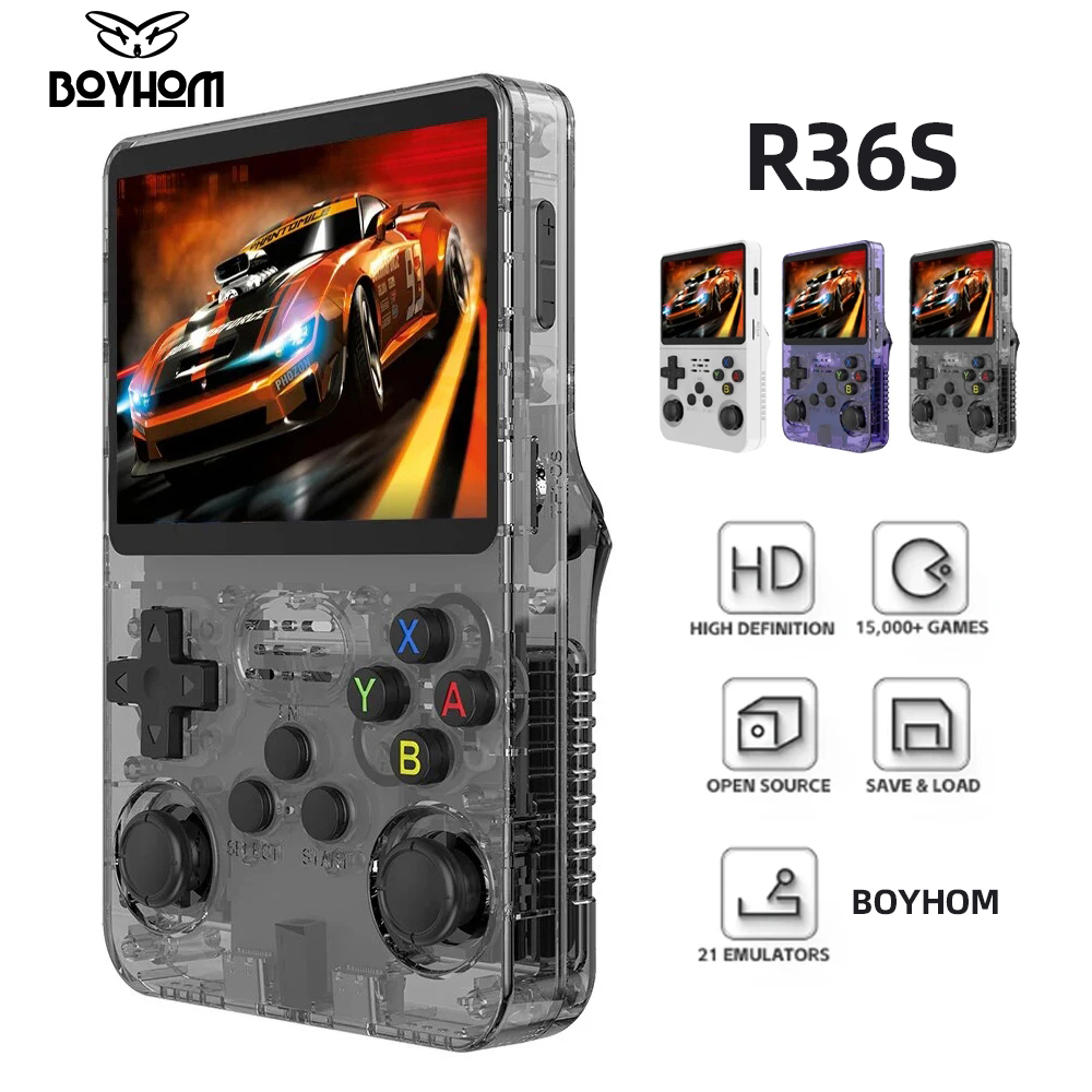 BOYHOM R36S Retro Handheld Video Game Console Linux System 3.5 Inch IPS Screen R35s Pro Portable Pocket Video Player 64GB Games