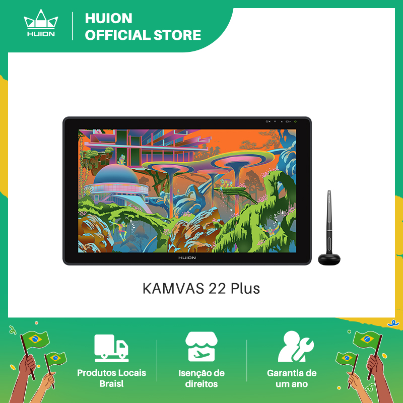 HUION-Tablette graphique Kamvas 22 Plus avec écran de 21.5 pouces, avec stylet et moniteur QD, verre gravé anti-absorbe ouissement, 140% sRGB