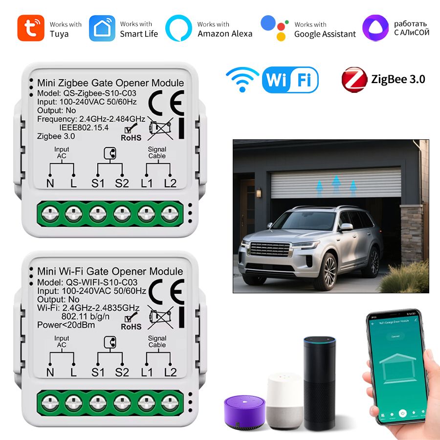 Tuya WiFi Zigbee Garage Door Opener Controller Gate Opener Module Smart Life APP Remote Alexa Google Home Alice Voice Control