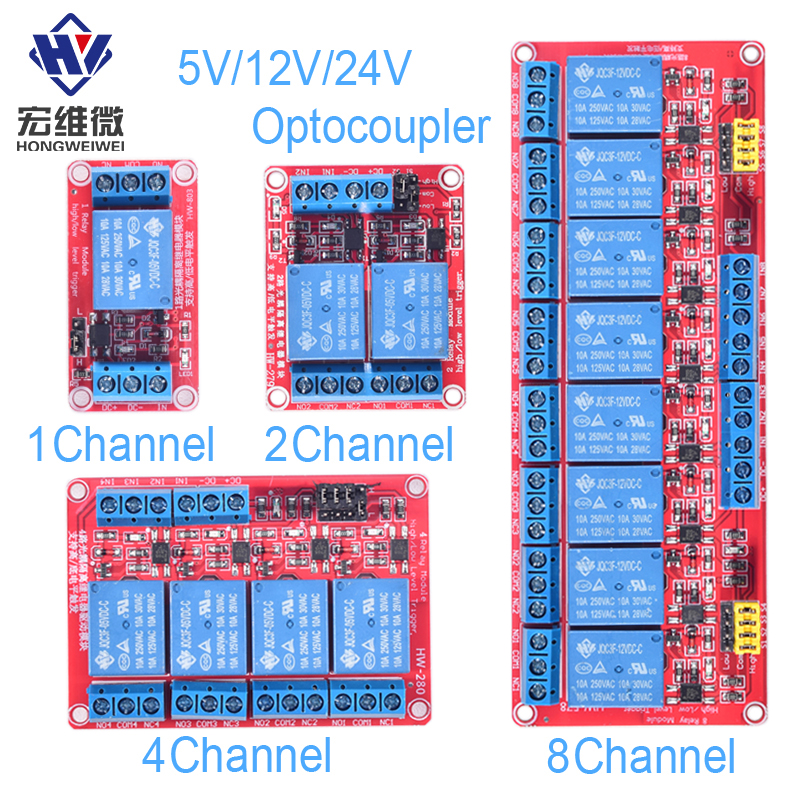 Hoog/Laag Niveau Trigger Relaismodule 1/2/4/8 Kanaals 5V12V24V Thuis Intelligente Controle Module met Optocoupler Isolatie Uitgang