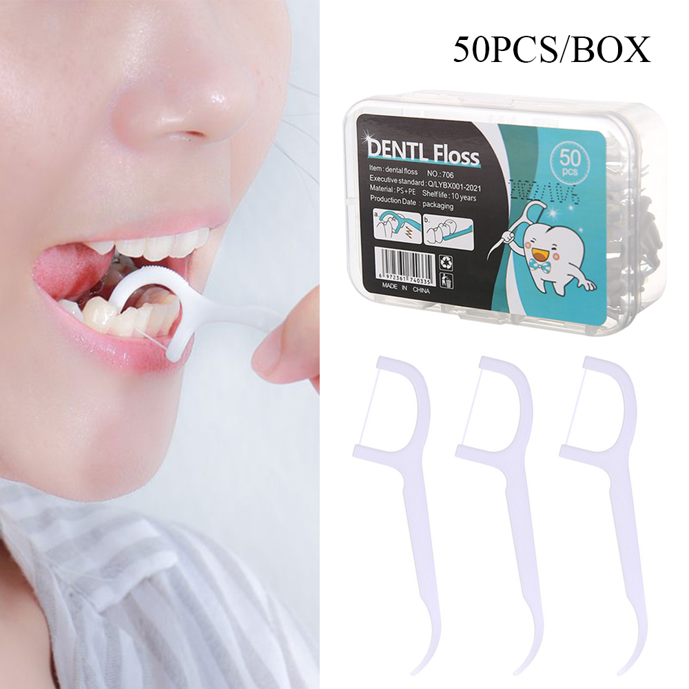 손잡이가 있는 일회용 치과 이쑤시개, 치아 청소 도구, 휴대용 구강 위생 관리 용품, 50 개, 신제품