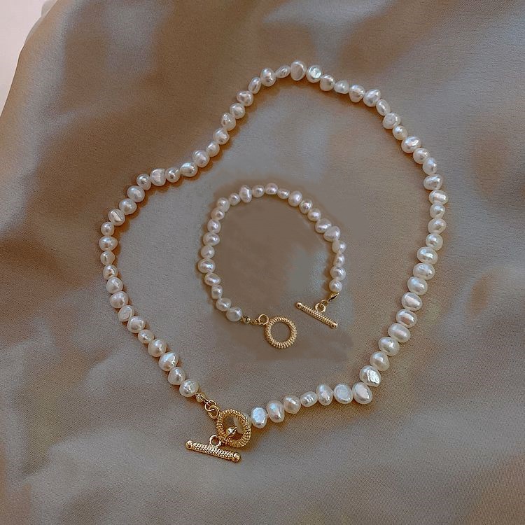 Promotie Natuurlijke Barokke Zoetwaterparels Eenvoudig Ontwerp 14K Gold Filled Vrouw Sieraden Sets Voor Vrouwen Ketting Armband