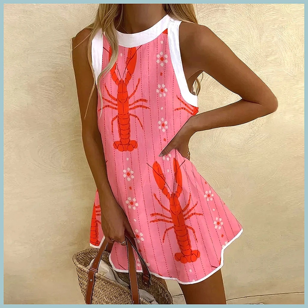 Vestido sin mangas con estampado de piña para mujer - Vestido informal para fiestas en la playa y vacaciones de verano