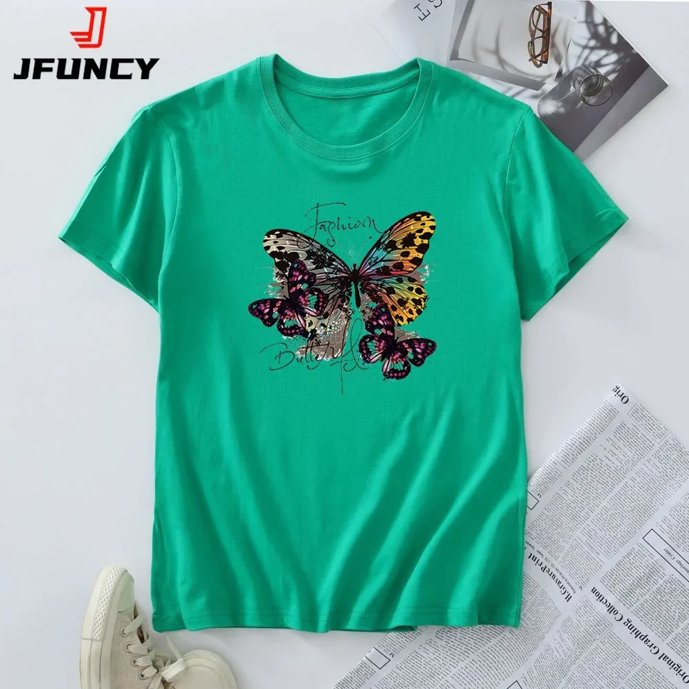 Camiseta de manga corta de talla grande para mujer, Tops 100% de algodón para mujer, camisetas gráficas para mujer, camiseta a la moda para mujer 2024