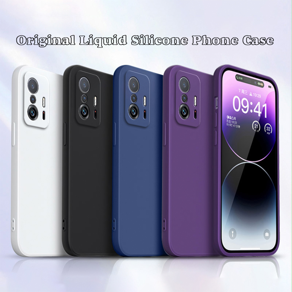 Полузавернутый чехол для телефона для Xiaomi 11T Pro 11TPro 5G, квадратный корпус, мягкий оригинальный жидкий силиконовый корпус, аксессуары