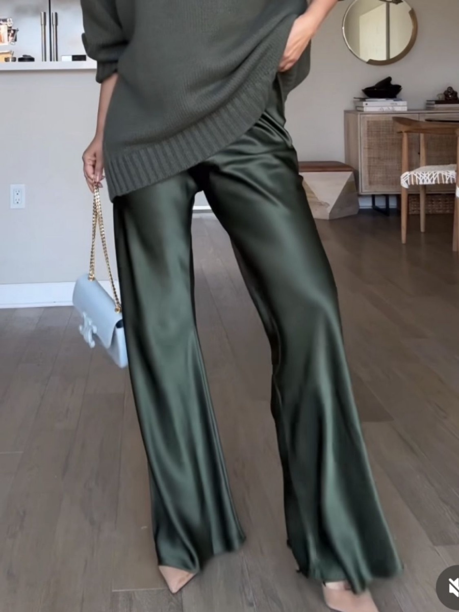 Neue Modische Satin-Seidenhose mit Weitem Bein für Damen, Tiefsitzende Baggy-Hose, Y2K Festliche Partyhose, Lange Fließende Hose