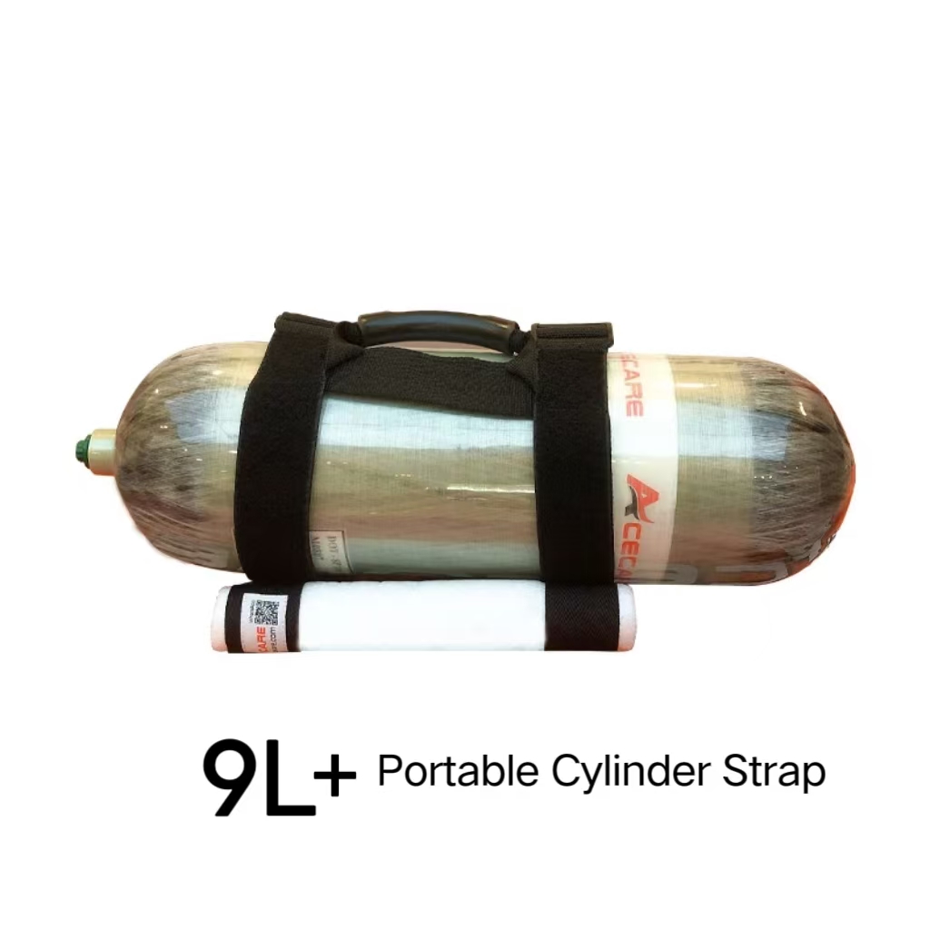 Acecare 9L cilindro de buceo de fibra de carbono 30Mpa 300Bar 4500Psi con correa de cilindro portátil HPA para buceo SCBA seguridad contra incendios