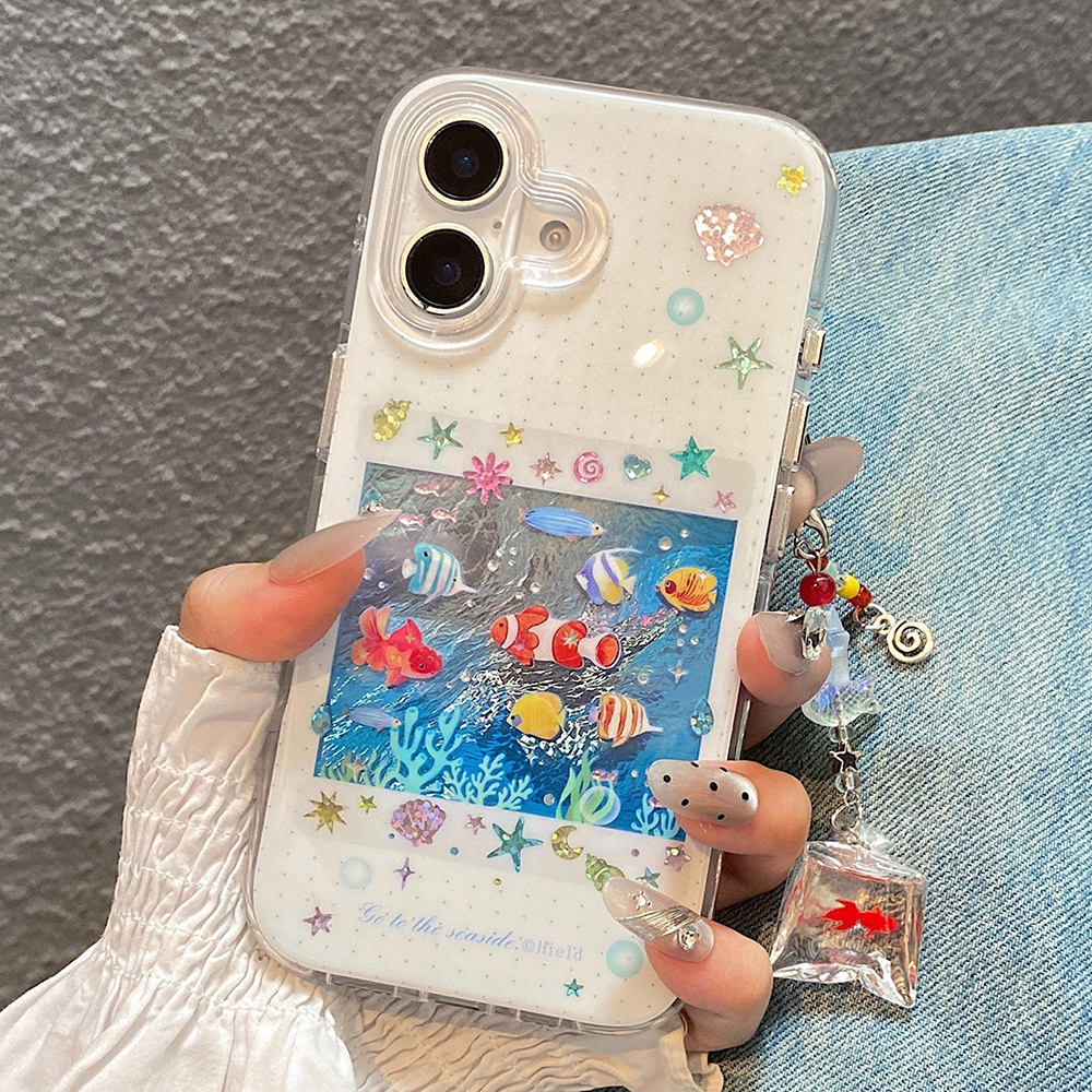 เคสโทรศัพท์ลายปลาคาร์พสีแดงน้ำทะเลสีฟ้าสไตล์เกาหลีน่ารัก สำหรับ iPhone 14 15 16 17 Pro Max 13 15pro เคสนิ่มกันกระแทกสำหรับ iPhone 16