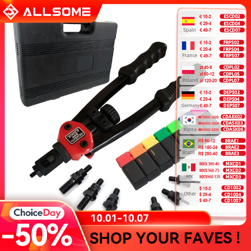 Allsome BT-605 Klinkhamer Gun Tool Hand Insert Rivet Nut Gereedschappenhandboek Opspandoorns M3 M4 M5 M6 M8 M10 M12 HT2597