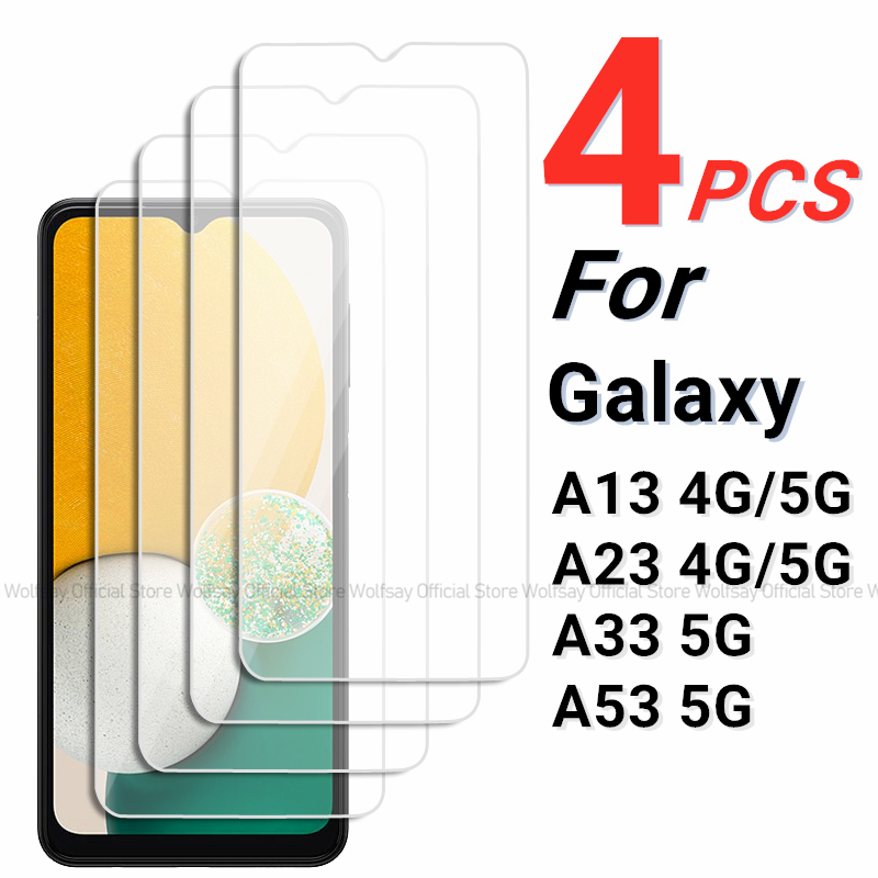 2/4 Uds Protector de pantalla para Samsung Galaxy A13 vidrio templado para Samsung Galaxy A13 A23 A33 A53 5G cubierta de pegamento completo vidrio de teléfono