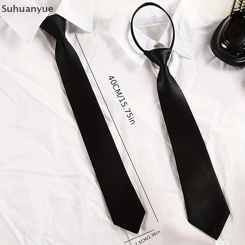 Convenient Unisex Black Clip-on Tie for Suits and Uniforms; Slim Design