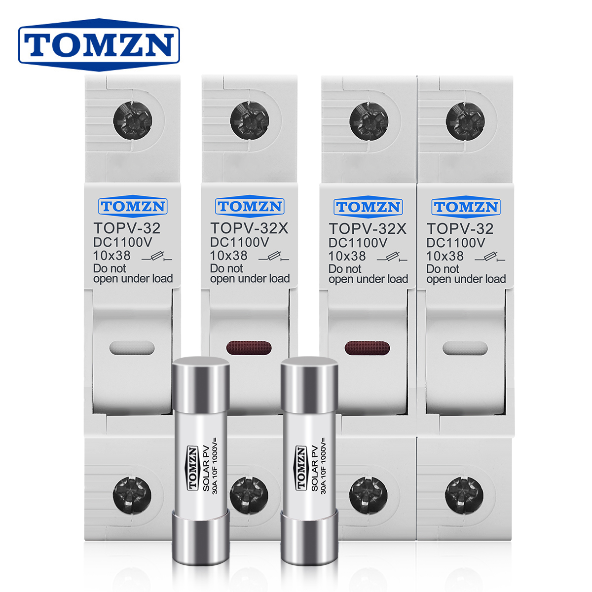 TOMZN Satu Set Tempat Sekring DC 10*38mm Tegangan Tinggi Solar PV 1100V TOPV-30 Basis Pelindung Sistem Fotovoltaik GPV