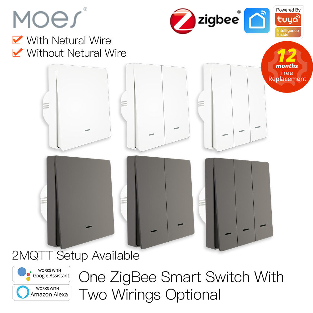 MOES inteligentny włącznik światła Tuya ZigBee bez neutralnego drutu bez kondensatora z inteligentnym życiem 2/3 sposób działa z Alexa Google Home