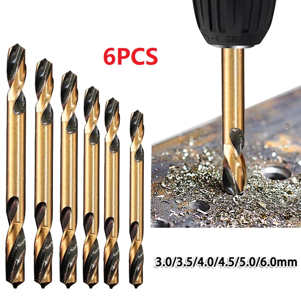 6 stks HSS tweekoppige Twist Auger Boor Set Double Ended Boren Voor Metaal Roestvrij Staal Ijzer Hout Boren Power Tool