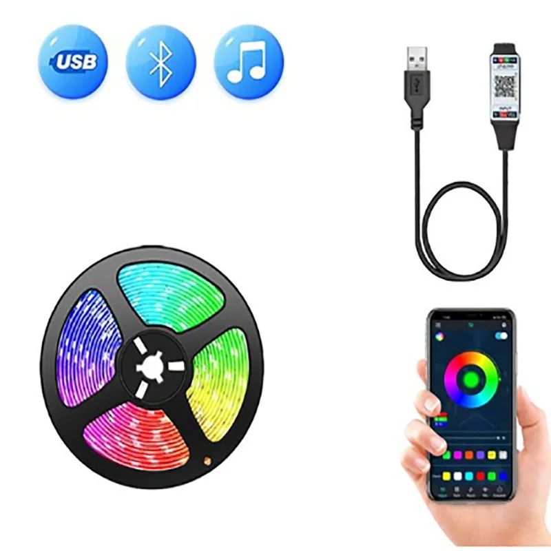 1M/3M 5050 RGB Led Strip Lights Smart Application Bluetooth Color Changing For TV LED Backlight Room Decorative Party Festival ﻿