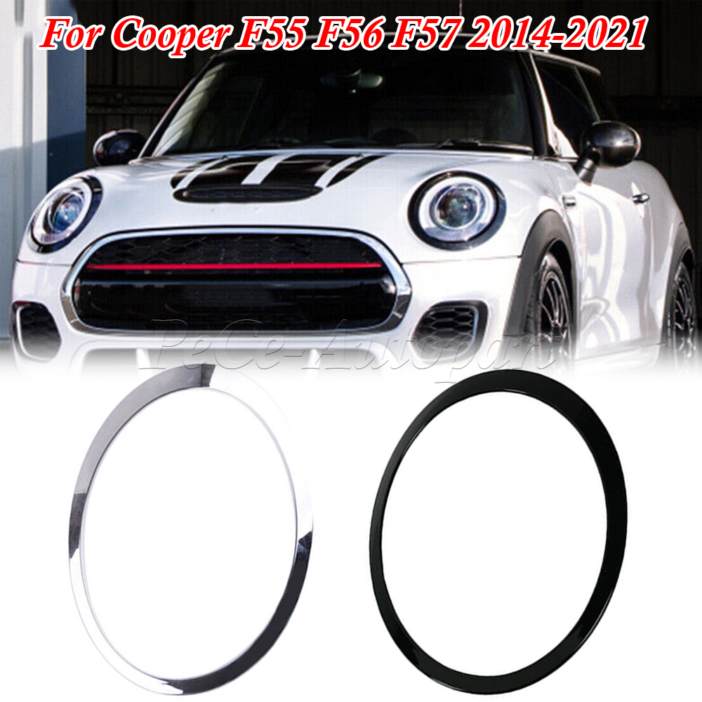 Per Mini Per Cooper F55 F56 F57 2014-2021 Nero Lucido/Argento Placcato Faro Anello Lunetta Trim Surround Copertura 51137300631