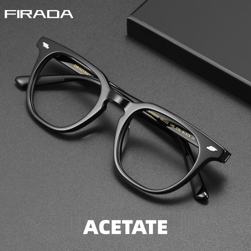 Gafas de lujo a la moda FIRADA, gafas cuadradas Retro de acetato, gafas cómodas de negocios de talla grande, monturas de gafas para hombres y mujeres 56005-C