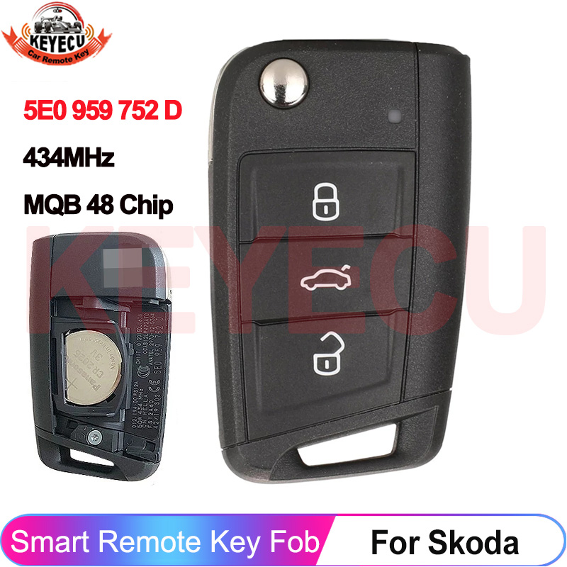 KEYECU OEM ของแท้ 5E0 959 752 D สำหรับ Skoda Rapid Octavia MK3 2013+ MQB 48 ชิป 434MHz กุญแจรีโมทรถยนต์ MQB48 ไม่มีระบบ Keyless Go