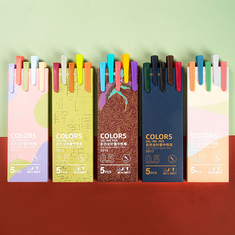 Ensemble de stylos Gel colorés rétro, 5 pièces, 0.5mm, stylos à bille à pointe Fine Kawaii, fournitures de papeterie scolaires et de bureau
