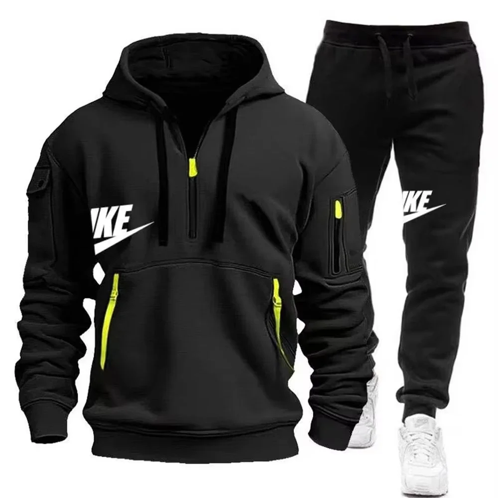 2025 novo outono-inverno masculino com zíper jaqueta com capuz + calças conjunto-conjunto de calor de roupas esportivas casuais-ao ar livre-moda-confortável