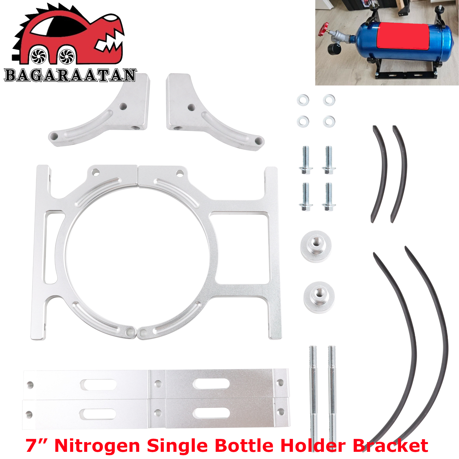Support Bracket Nitrous Oxide Single Nos Bottle Holder 7” Nitrogen Single Bottle Holder Bracket Silver Black