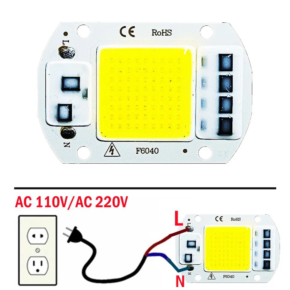 F6040 20 ワット/30 ワット/50 ワット AC 220 V COB モジュール LED チップダイオードランプ電球屋外フォーカススポットライトガーデン統合ライトビーズ