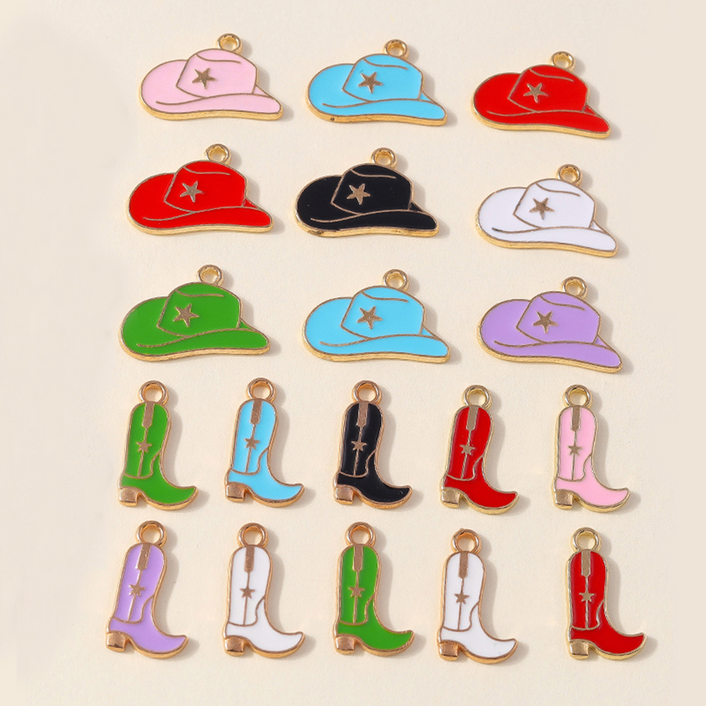 Leslie 10 pièces jolies filles bottes de cowboy et chapeau breloques pendentifs pour la fabrication de bijoux collier boucles d'oreilles bricolage Cowgirl chapeau charme cadeaux