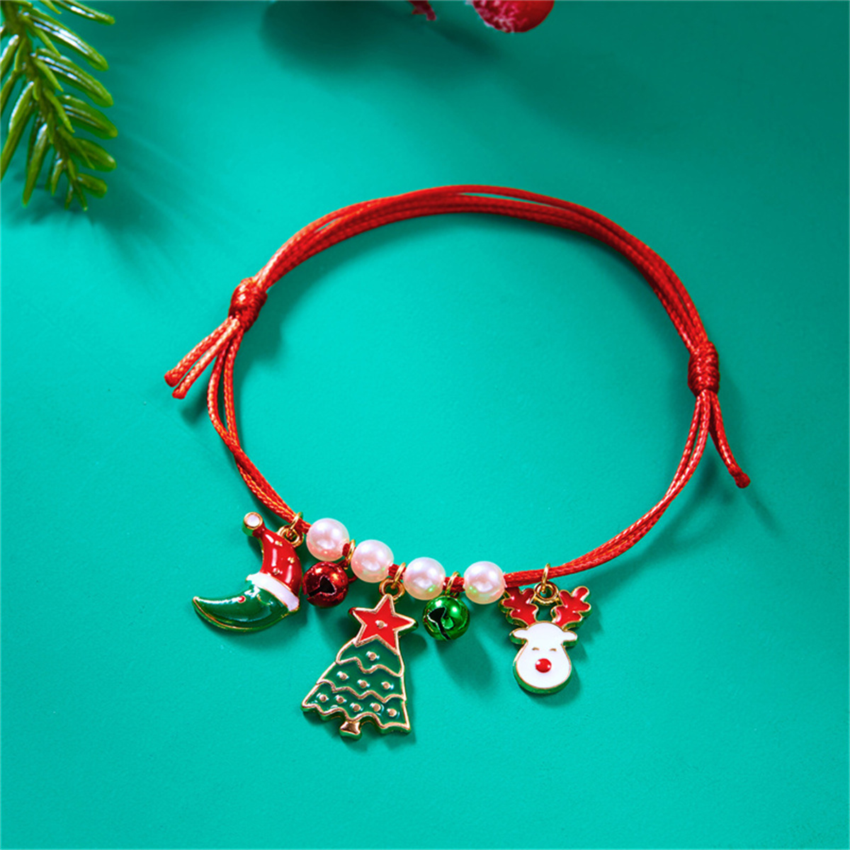 Handgemaakt Rood Touw Ketting Kerst Serie Armbanden Voor Vrouwen Mannen Schattige Herten Kerstboom Krans Kerstman Geluksarmband Sieraden