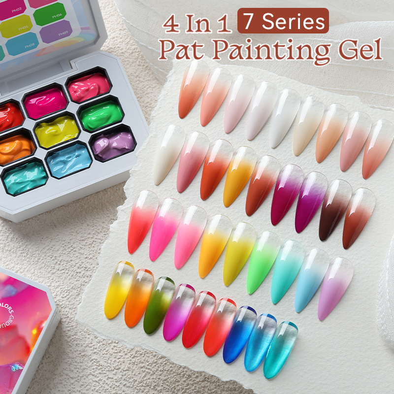 UR SUGAR 9 Warna Gel Lukis Kuku Gradasi, Gel Desain DIY Warna Gradasi 4 in 1, Digunakan Untuk Pola Stamping Kuku Gradasi