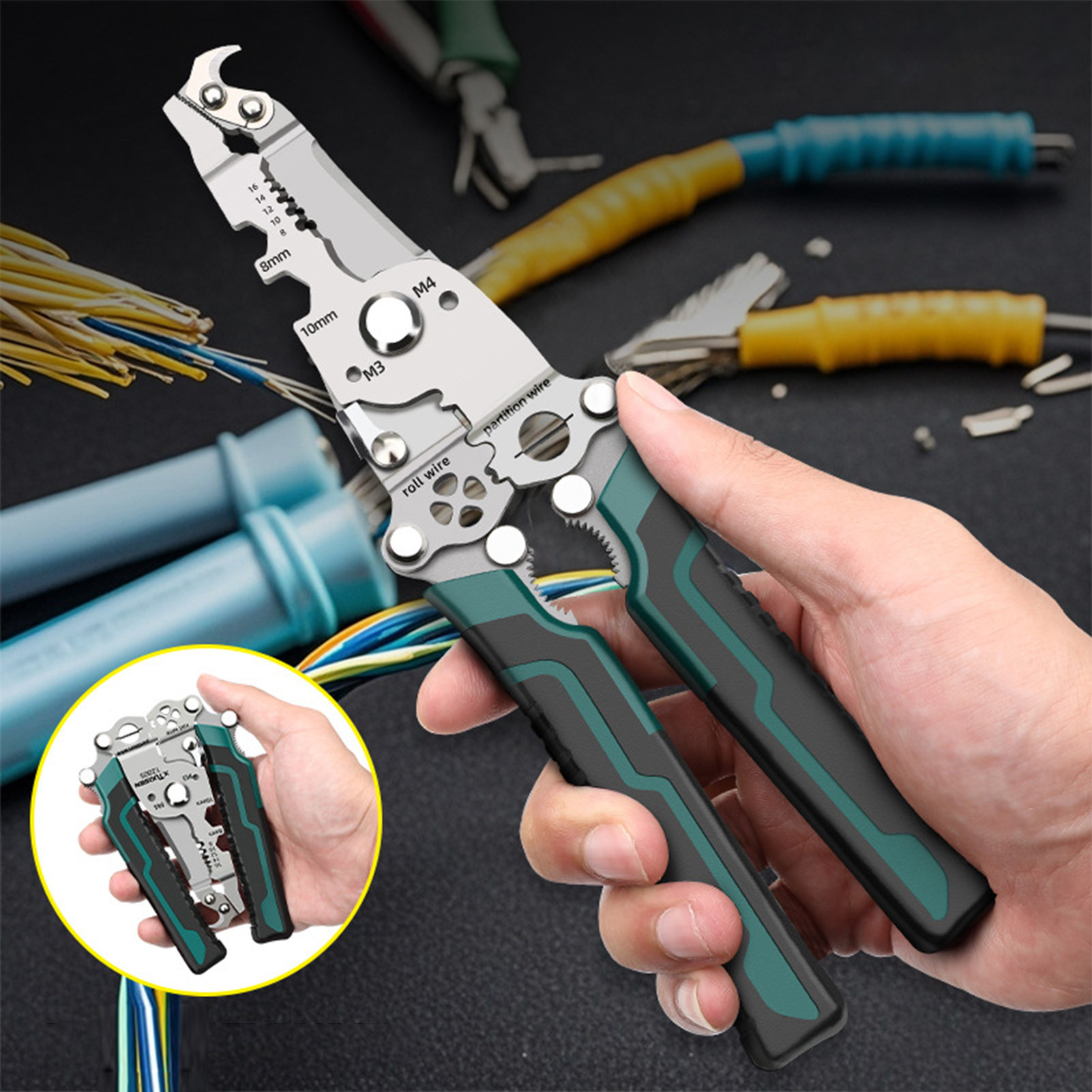 Tang Pemotong Kabel Crimper Tepi Pemotong Kekerasan Tinggi Pengupas Kawat Dapat Dilipat Multifungsi Cocok untuk Hadiah Penggemar DIY