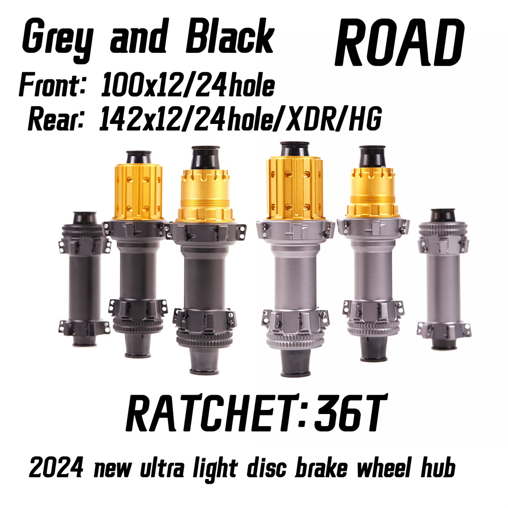 Jalan abu-abu hitam 2024 HUB jalan Ultra ringan terbaru, Star Ratchet 36T rem kunci sepeda HUB tarik langsung 24 lubang, 100-142XDR/HG