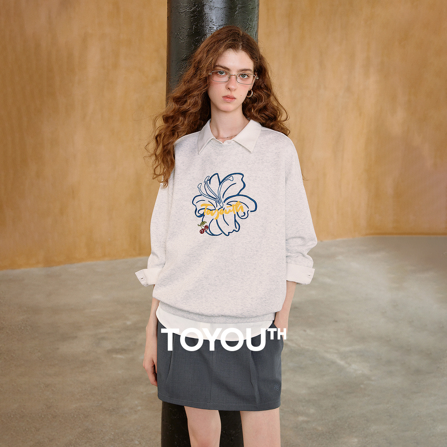 TOYOUTH Dames Zware Bloemen Geborduurde Sweatshirt Met Ronde Hals 2026 Herfst Nieuwe Collectie Preppy Jeugdige Loose Fit Top Met Lange Mouwen