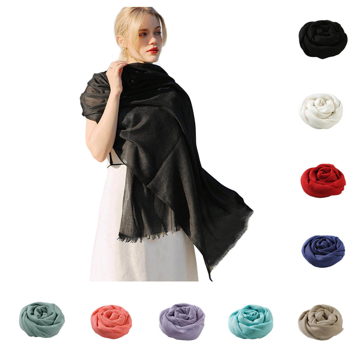 Bufanda de lino y algodón para mujer, chal de Color sólido, protección solar, toalla de playa, silenciador, primavera y otoño