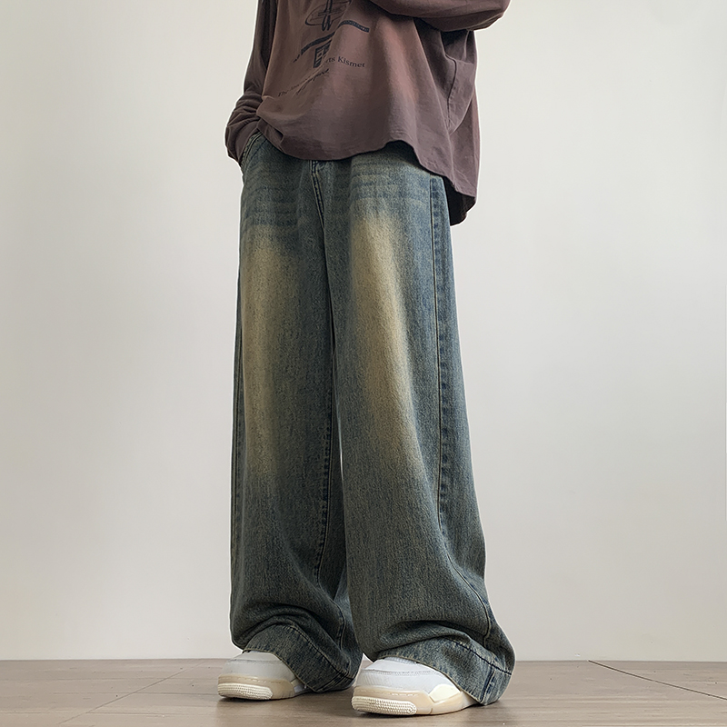 고민 된 빈티지 청바지 바지 남성 넓은 다리 데님 바지 남성 특대 streetwear 패션 캐주얼 헐렁한 스트레이트 청바지
